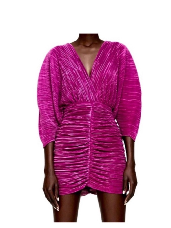 Zara Dresses & Skirts - Zara Fuchsia Ruched V-Neck Mini Dress